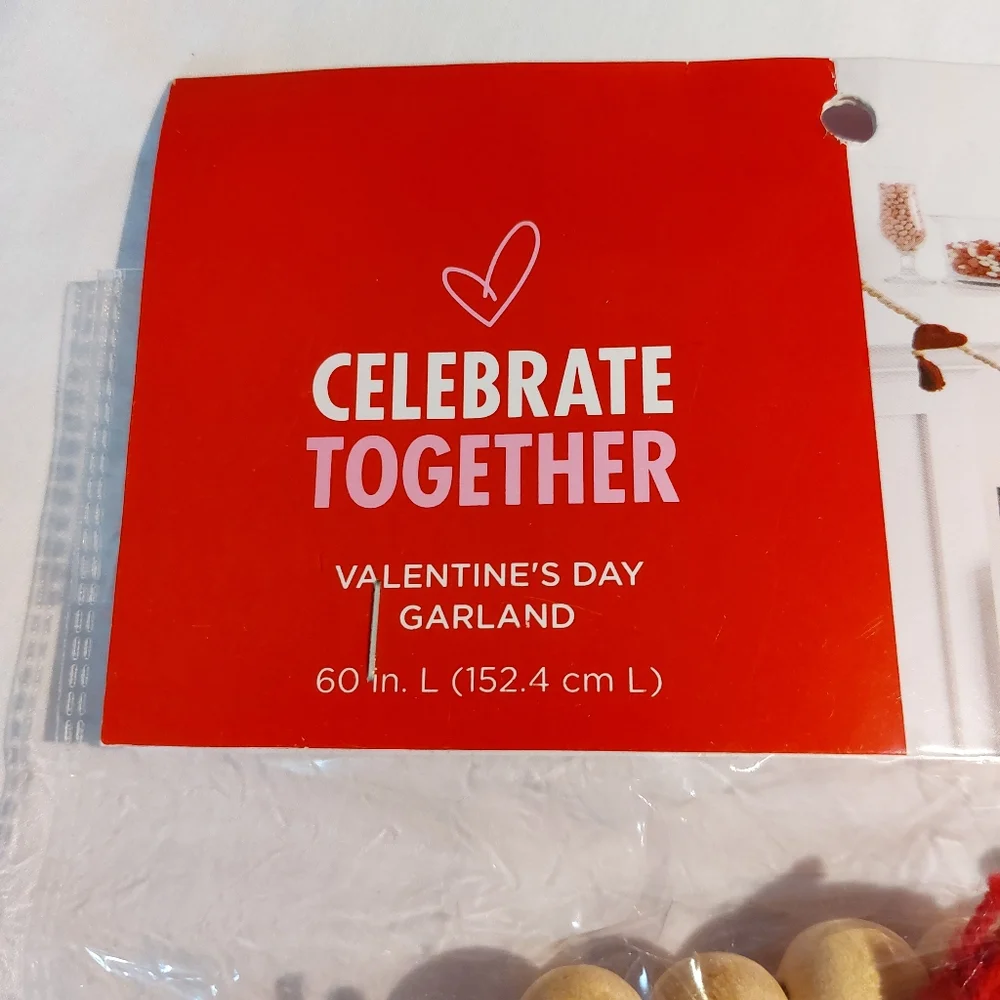 Celebrate Together Valentine's Day Wooden Bead Garland Tasseled NEW